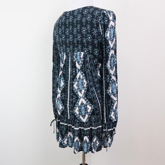 Free People Size M Down By the the Bay Tunic Dress Black Blue White - Picture 6 of 13